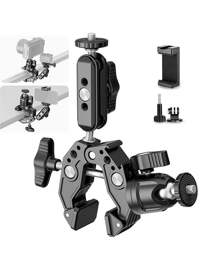 NEEWER Super Clamp with 3" Dual Ballhead Magic Arm, Ball Head Adapter, Cold Shoe, Phone Holder, Action Camera Clamp Mount for Flat/Round Surface Compatible with GoPro DJI iPhone 15 Pro Max, ST85 - Image 1