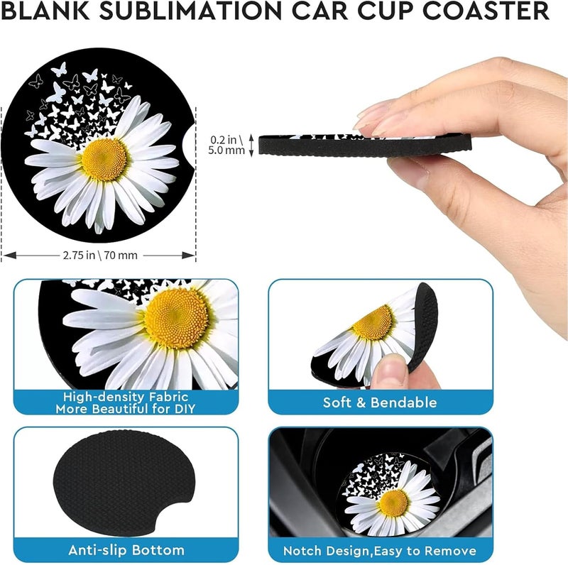 Ldntly Car Coasters for Cup Holders,2 Pack White Daisy Butterfly Car Cup Holder Coasters,2.75" Universal Size Anti Slip Rubber Mat,Automotive Cup Holder Decal Decor Accessories,Daisy Gifts for Women,Men - Image 5