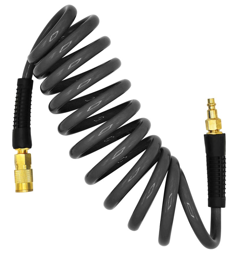 YOTOO Polyurethane Recoil Air Hose 38 Inner Diameter by 10 Long with Bend Restrictor Repairable 14 Industrial Quick Coupler and Plug Gray