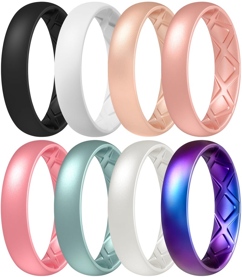 Egnaro Women's Silicone Anniversary Rings, 5.5mm Wide 2mm Thick Rubber Bands Flexible For Workout - Image 1