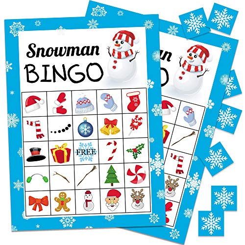 Joy Bang Christmas Bingo Game for KidsAdults Snowman Bingo Game Xmas Holiday Winter Christmas Crafts Activities Games for Kids 24 Players Christmas Party Favors - Image 1