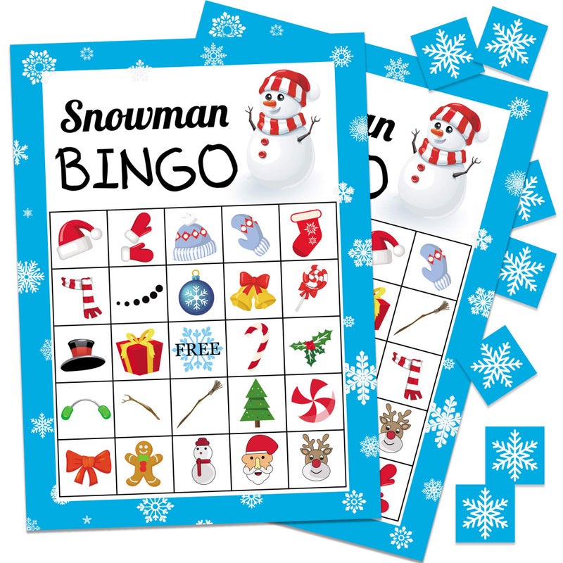 Joy Bang Christmas Bingo Game for KidsAdults Snowman Bingo Game Xmas Holiday Winter Christmas Crafts Activities Games for Kids 24 Players Christmas Party Favors - Image 2