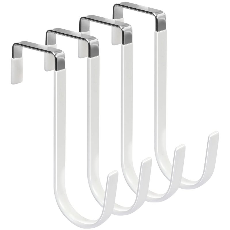 Fyy Over The Door Hooks, 4 Pack Hangers Hooks With Rubber Prevent Scratches Heavy Duty Organizer For Living Room, Bathroom, Bedroom, Kitchen Hanging Clothes, Towels, Hats, Coats, Bags White - Image 1