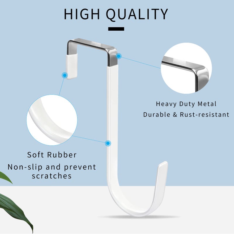 Fyy Over The Door Hooks, 4 Pack Hangers Hooks With Rubber Prevent Scratches Heavy Duty Organizer For Living Room, Bathroom, Bedroom, Kitchen Hanging Clothes, Towels, Hats, Coats, Bags White - Image 3
