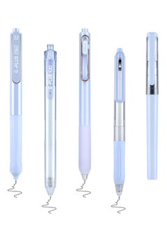 Excefore 5 Pcs Retractable Gel Ink Pens, 0.5mm Fine Point Tip Pen,Lovely Kawaii Gel Ink Pens, Comfortable Smooth Writing Aesthetic Pens, Suitable for Home School Office Supplies (Blue)  - Image 1