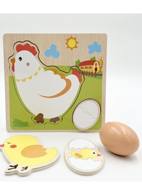 Wooden Chicken Puzzle for Kids – Educational Toy for Skill Building and Visual Coordination