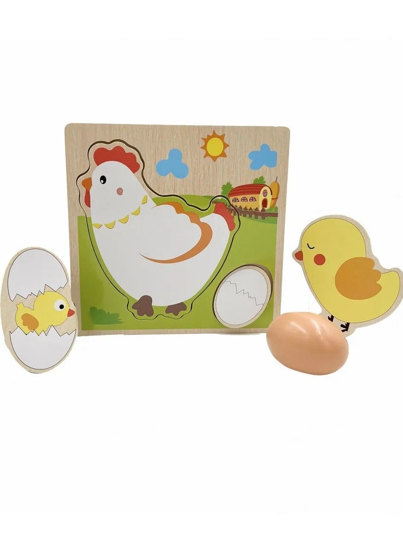 null - Wooden Chicken Puzzle for Kids – Educational Toy for Skill Building and Visual Coordination - Image 1