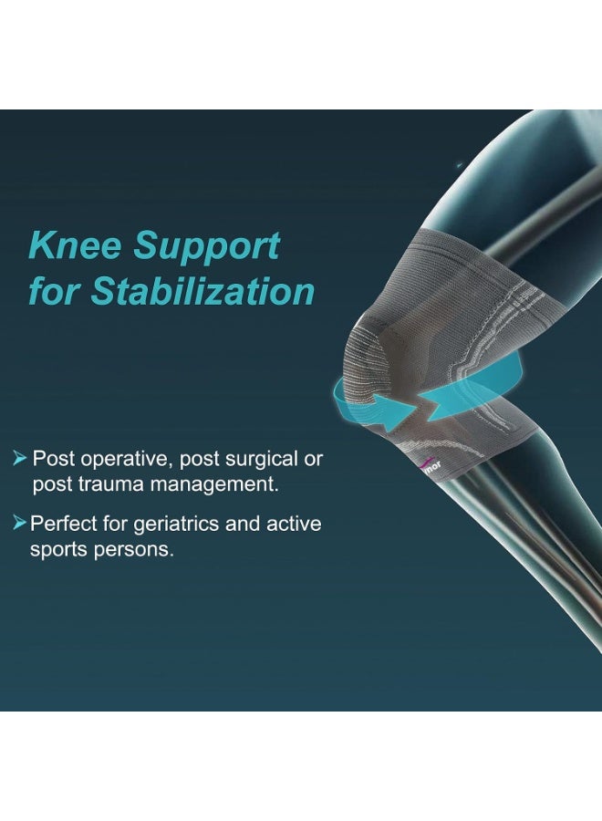 TYNOR Knee Cap with Patellar Ring | Neoprene Support for Pain Relief & Comfort for Men & Women | Breathable Compression for Gym, Exercise, Workout & Running, (Grey & Sky Blue, Small) - Image 2