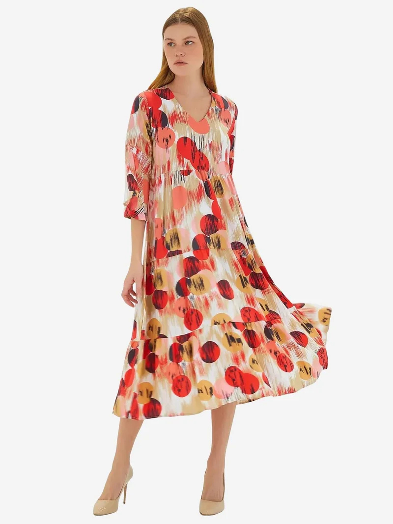 بيغ دارت فستان ميدي برقبة على شكل  بأكمام قصيرة بنقوش