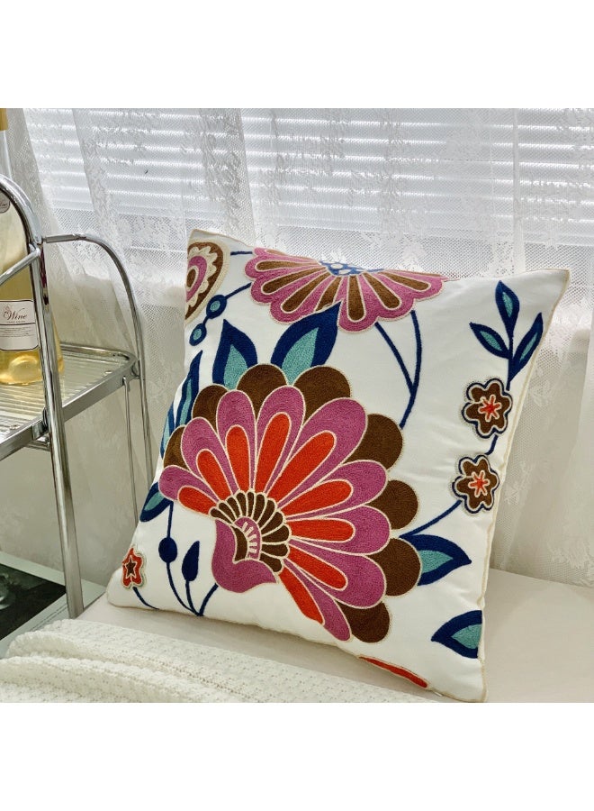 هومستر رمي الوسادة تغطي حزمة من 4، اليدوية المطرزة الكتان غطاء الوسادة 45x45cm، بوهو ديكور خمر الزهور منشفة التطريز الوسادة حالة للأريكة، غرفة النوم، غرفة المعيشة، المكتب - Image 4