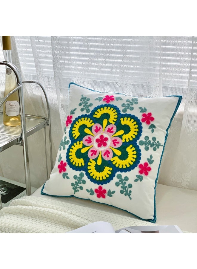 هومستر رمي الوسادة تغطي حزمة من 4، اليدوية المطرزة الكتان غطاء الوسادة 45x45cm، بوهو ديكور خمر الزهور منشفة التطريز الوسادة حالة للأريكة، غرفة النوم، غرفة المعيشة، المكتب - Image 5