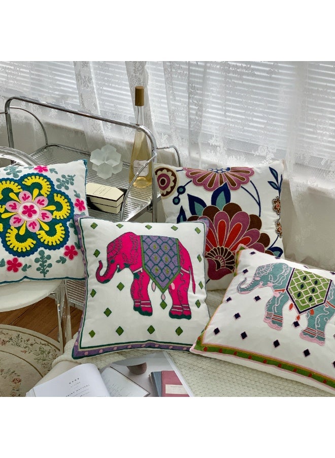 هومستر رمي الوسادة تغطي حزمة من 4، اليدوية المطرزة الكتان غطاء الوسادة 45x45cm، بوهو ديكور خمر الزهور منشفة التطريز الوسادة حالة للأريكة، غرفة النوم، غرفة المعيشة، المكتب - Image 1
