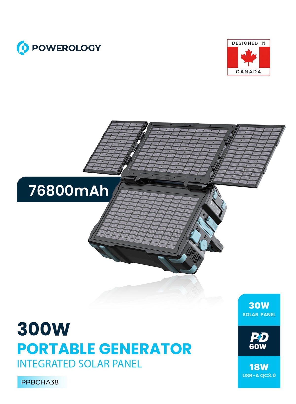 Powerology Portable Solar Power Generator 76800mAh 300W (600W Max) QC ...