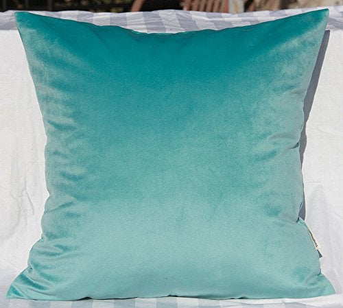 TangDepot Solid Velvet Throw Pillow Cover/Euro Sham/Cushion Sham, Super Luxury Soft Pillow Cases, Many Color & Size Options - (28"x28", Light Teal) - Image 3
