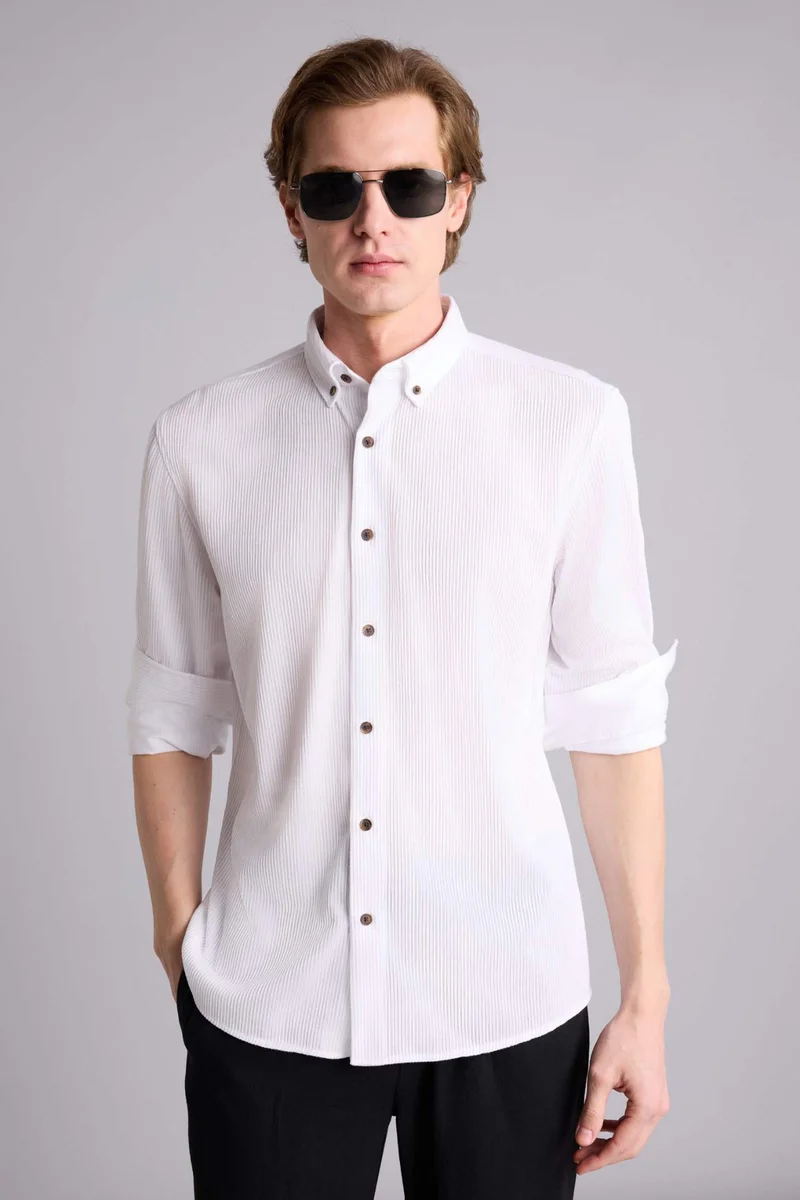 DeFacto Regular Fit Polo Collar Long Sleeve Shirt