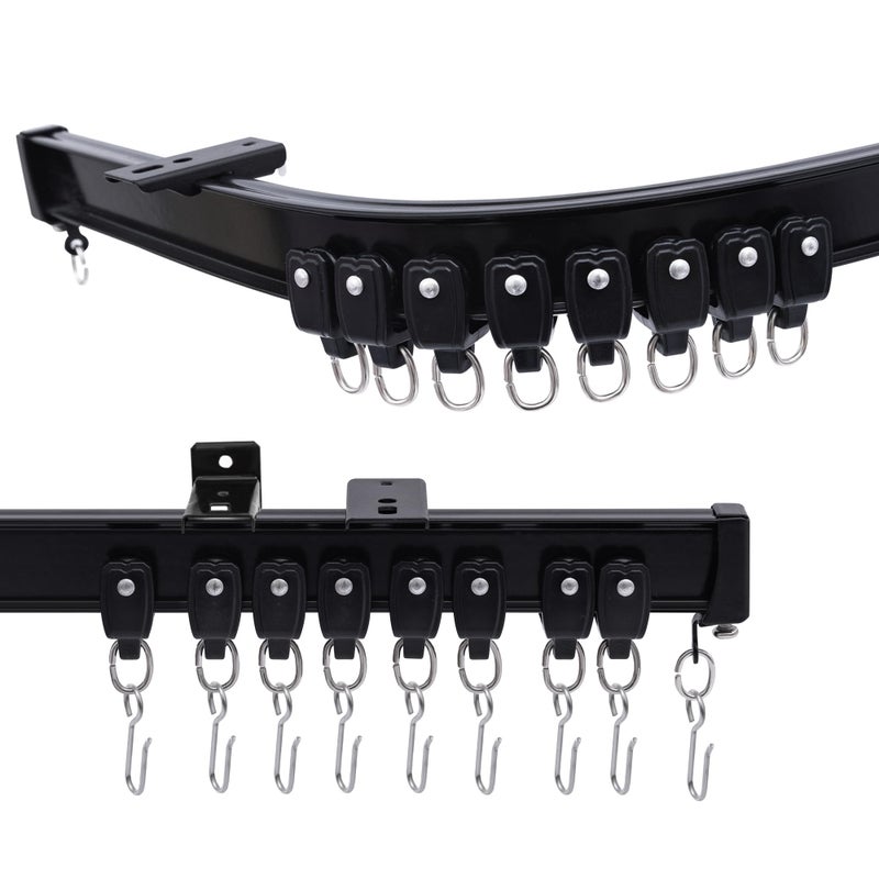 MaKefeile Flexible Ceiling Curtains Track, Bendable Ceiling Mount Curtain Track for Room Divider, Aluminum Curtain Tracks Rail with Hooks Set for Window RV Shower Outdoor Hospital, Black 3-15ft - Image 1