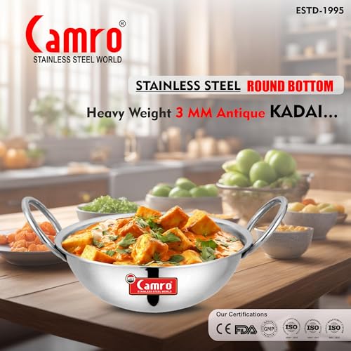 Camro Triply Round Heavy Bottom Kadhai (11 No, 1.5 Liters) | Gas Stove Compatible | Dishwasher Safe | DryVeg Hold Handles | Induction Friendly & Gas Ready | 6-Year Warranty - Image 3