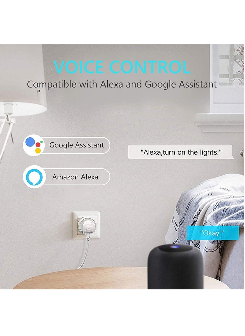 MOCOM - 4 Pack Smart Wifi Plug 16A Smart Outlet Plug Socket Compatible with Alexa and Google Home, Mini Socket with Remote Control & Voice Control with Electricity Statistics Timer Function, No Hub Required - Image 1