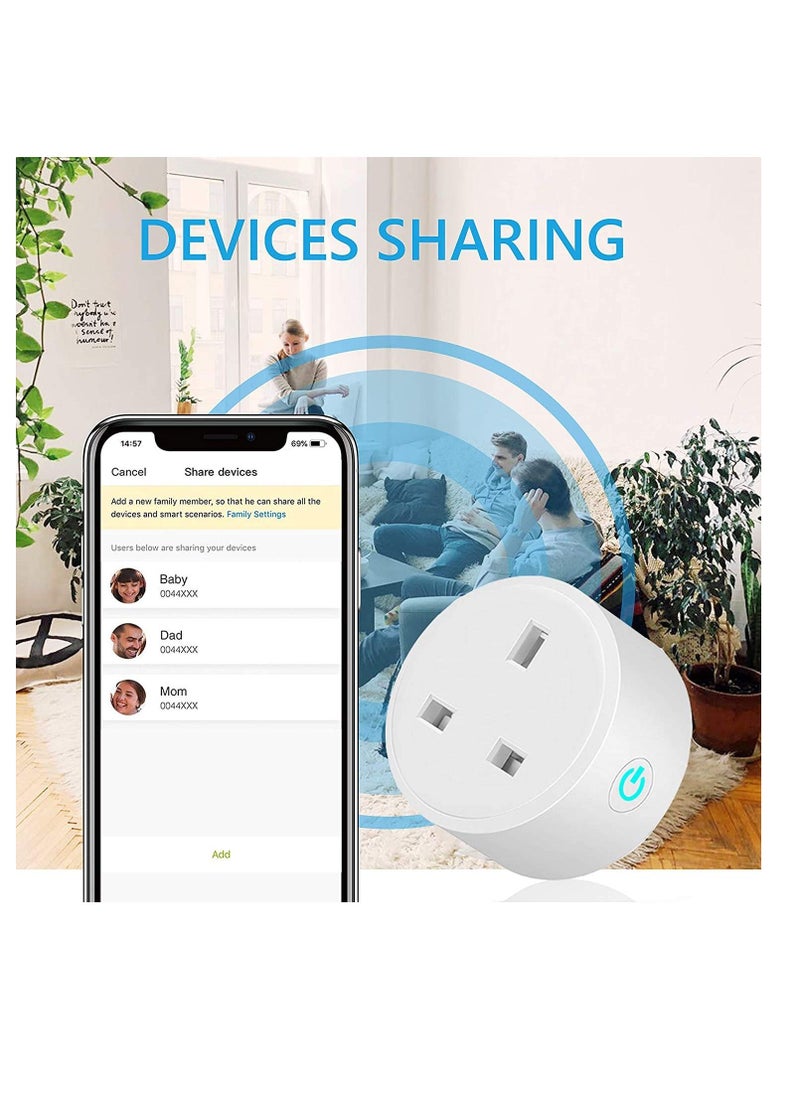 MOCOM - 4 Pack Smart Wifi Plug 16A Smart Outlet Plug Socket Compatible with Alexa and Google Home, Mini Socket with Remote Control & Voice Control with Electricity Statistics Timer Function, No Hub Required - Image 1