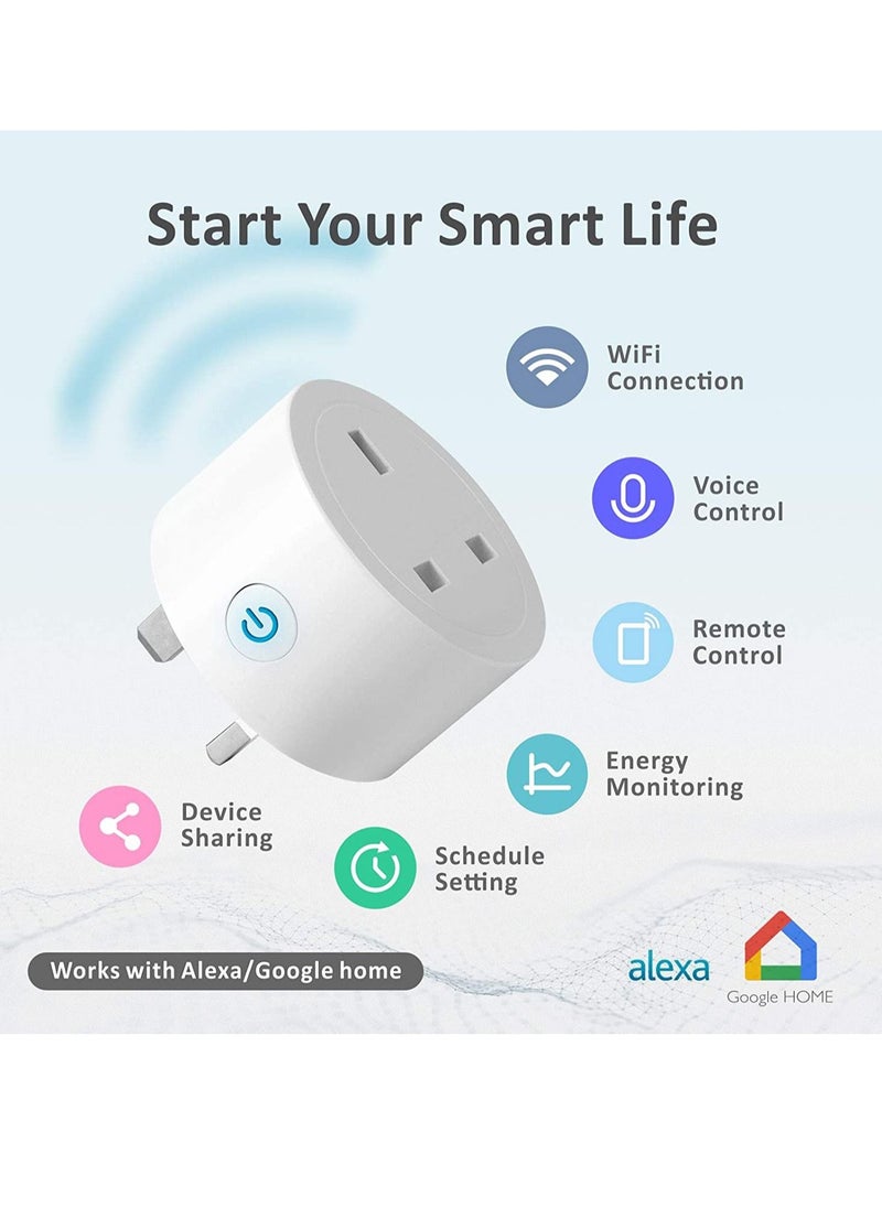 MOCOM - 4 Pack Smart Wifi Plug 16A Smart Outlet Plug Socket Compatible with Alexa and Google Home, Mini Socket with Remote Control & Voice Control with Electricity Statistics Timer Function, No Hub Required - Image 1