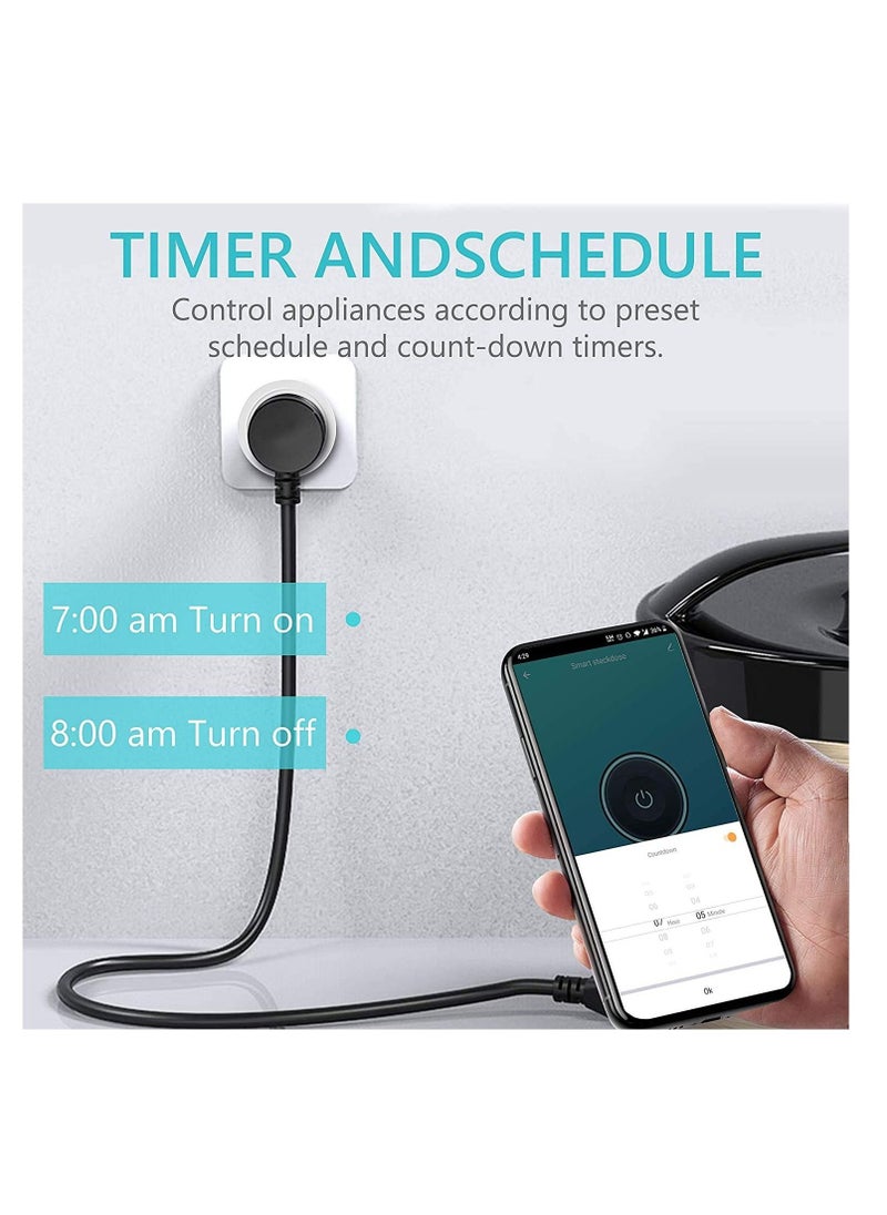 MOCOM - 4 Pack Smart Wifi Plug 16A Smart Outlet Plug Socket Compatible with Alexa and Google Home, Mini Socket with Remote Control & Voice Control with Electricity Statistics Timer Function, No Hub Required - Image 1