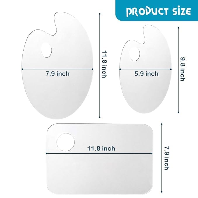 URBAN BOX 3pcs Acrylic Paint Palette Clear Art Palette for Adults & Kids, Transparent Non-Stick Oil Paint Palette with Protective Kraft for DIY Craft Art Painting Plate - Image 2