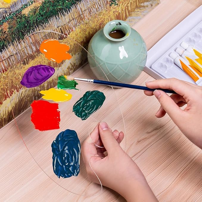 URBAN BOX 3pcs Acrylic Paint Palette Clear Art Palette for Adults & Kids, Transparent Non-Stick Oil Paint Palette with Protective Kraft for DIY Craft Art Painting Plate - Image 5