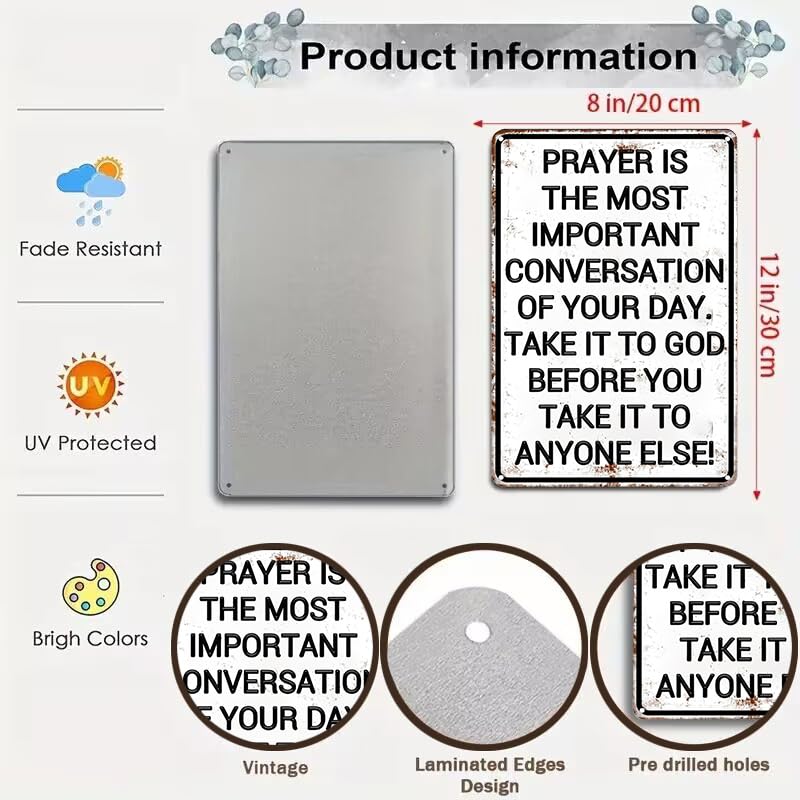 Smilelife Christian Gifts for Men Women Prayer Is The Most Important Conversation of Your Day Vintage Tin Sign Religious Metal Wall Art for Home Church Prayer Room Office Chapel Decor 8x12 Inch(3167) - Image 2