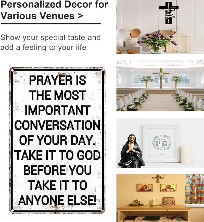 Smilelife Christian Gifts for Men Women Prayer Is The Most Important Conversation of Your Day Vintage Tin Sign Religious Metal Wall Art for Home Church Prayer Room Office Chapel Decor 8x12 Inch(3167) - Image 3