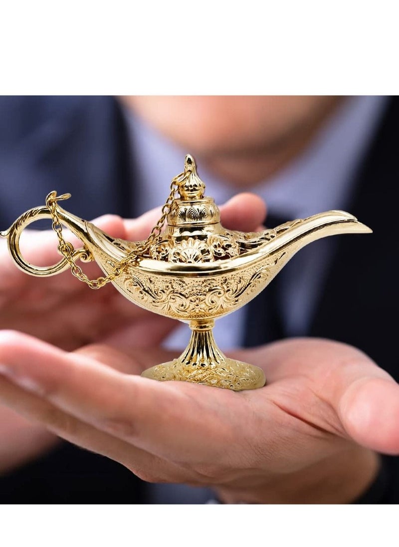 SYOSI - مصباح الجني السحري من علاء الدين أسطورة عتيقة، ضوء متمني محفور من المعدن لتزيين الطاولة لحفلات الزفاف في المنزل، هدية رقيقة، صغير ذهبي - Image 1