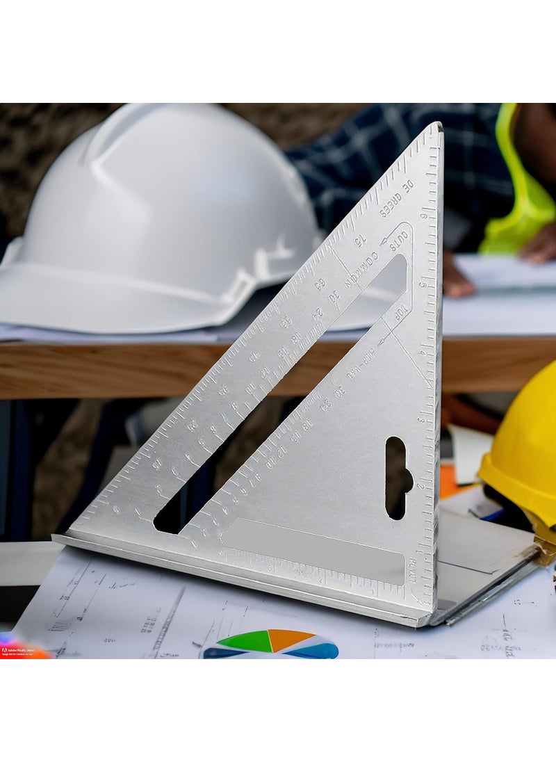 Harboan Harboan Double Side Scale Aluminium Alloy Metric Inch Triangle Ruler Measurement Hand Tools Speed Square Square Layout Tool 7 inch Speed Square  - Image 3