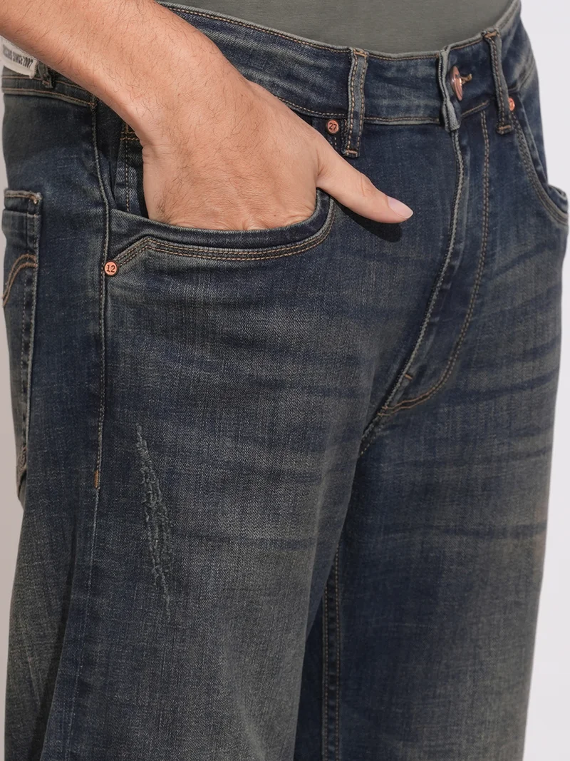 Being Human DARK TONE Men Regular Fit Mid-Rise Highly Distressed Heavy Fade Jeans for Men | Best Price UAE