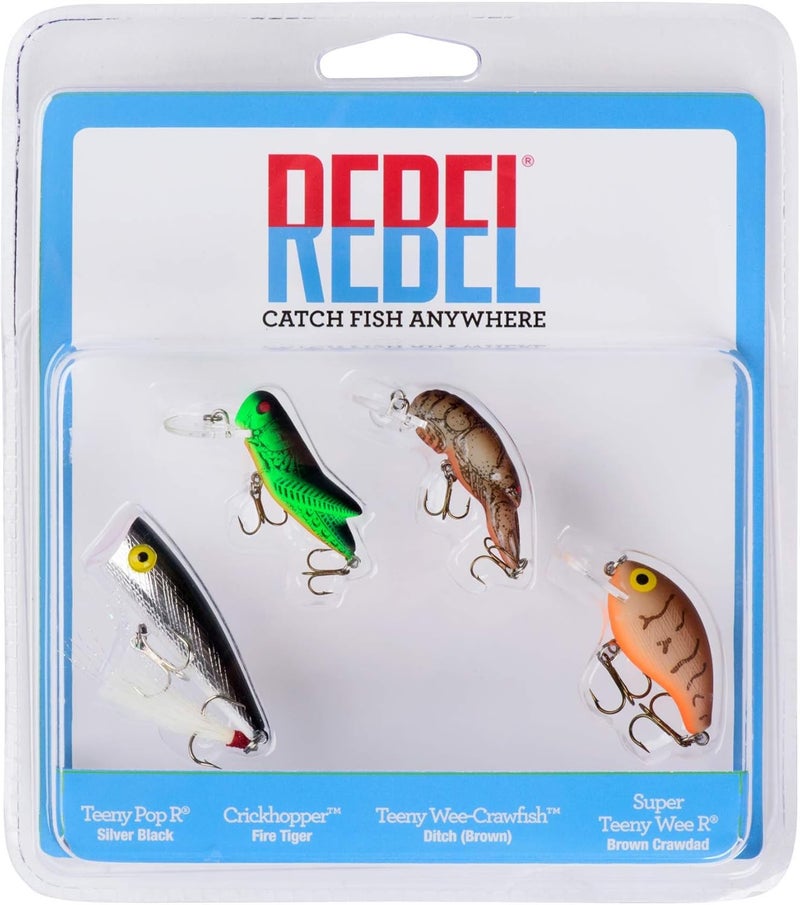 Rebel Lures Classic Critters Crankbait Fishing Lures 4-Pack - Includes Teeny Pop-R, Crickhopper, Teeny Wee Crawfish, and Super Teeny Wee-R - Image 1