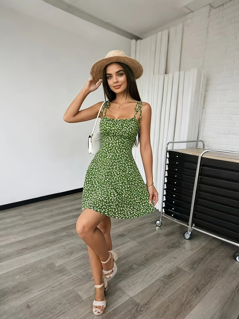 Summer French New Sweet Waist A-Line Fashionable Short Skirt Floral Elegant Suspender Loose Mini Dress - Image 5