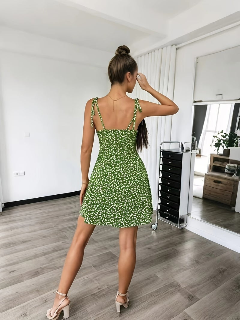 Summer French New Sweet Waist A-Line Fashionable Short Skirt Floral Elegant Suspender Loose Mini Dress - Image 2