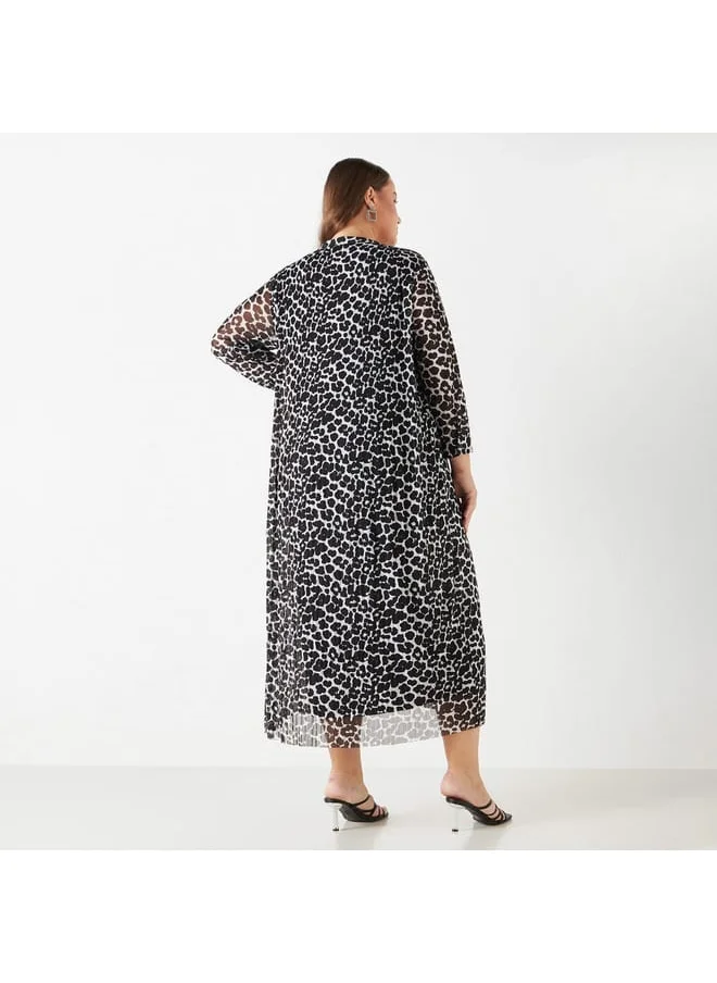Ulla Popken Plus Size Ulla Popken All-Over Animal Print Midi Dress with Long Sleeves