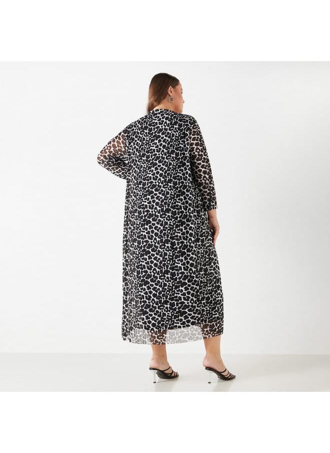 Ulla Popken Plus Size Ulla Popken All-Over Animal Print Midi Dress with Long Sleeves  - Image 3