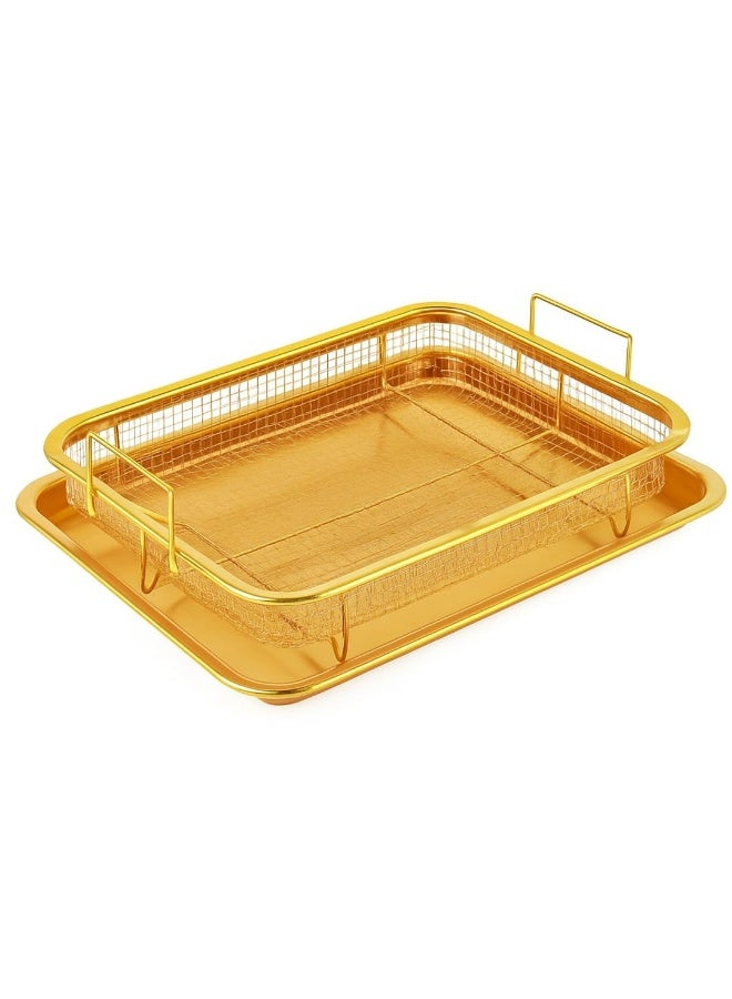 مقلاة فرن من الفولاذ المقاوم للصدأ، وسلة مقلاة هوائية، وصينية مقلاة عميقة باللون الذهبي - Image 1