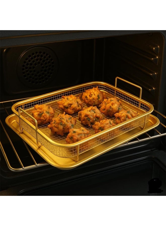 مقلاة فرن من الفولاذ المقاوم للصدأ، وسلة مقلاة هوائية، وصينية مقلاة عميقة باللون الذهبي - Image 2