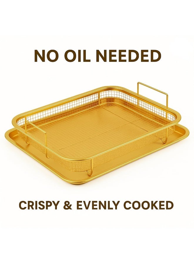 مقلاة فرن من الفولاذ المقاوم للصدأ، وسلة مقلاة هوائية، وصينية مقلاة عميقة باللون الذهبي - Image 3