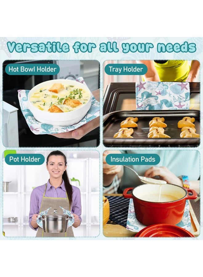 Cunhill 4 Pcs Cotton Microwave Bowl Cozy Holders for Hot Food Hot Pads Soup Bowl Potholders Heat Resistant Multipurpose Quilted Safe Holders for Kitchen Plate Supply(Light Blue,Ocean) - Image 5