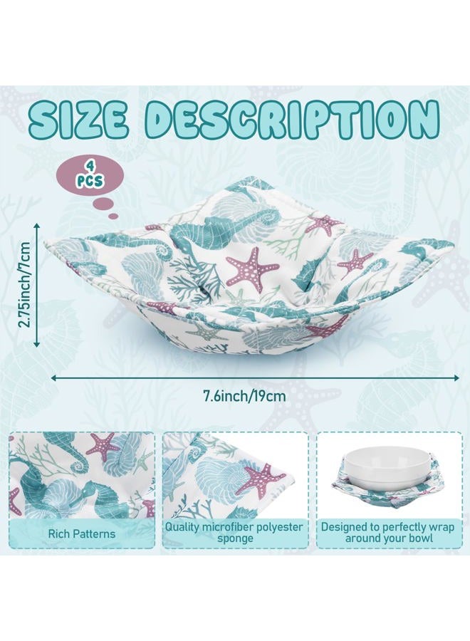 Cunhill 4 Pcs Cotton Microwave Bowl Cozy Holders for Hot Food Hot Pads Soup Bowl Potholders Heat Resistant Multipurpose Quilted Safe Holders for Kitchen Plate Supply(Light Blue,Ocean) - Image 2