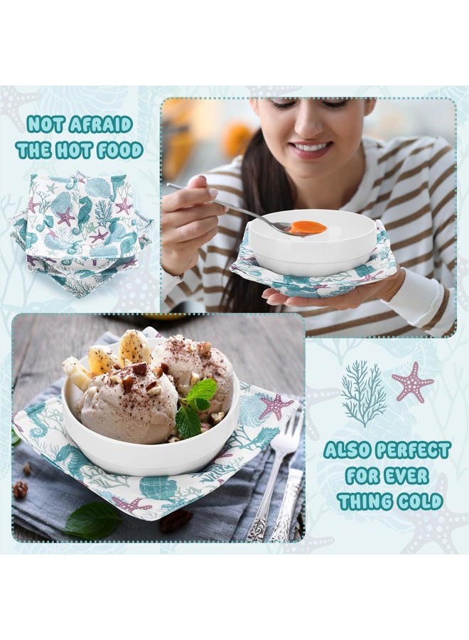 Cunhill 4 Pcs Cotton Microwave Bowl Cozy Holders for Hot Food Hot Pads Soup Bowl Potholders Heat Resistant Multipurpose Quilted Safe Holders for Kitchen Plate Supply(Light Blue,Ocean) - Image 4