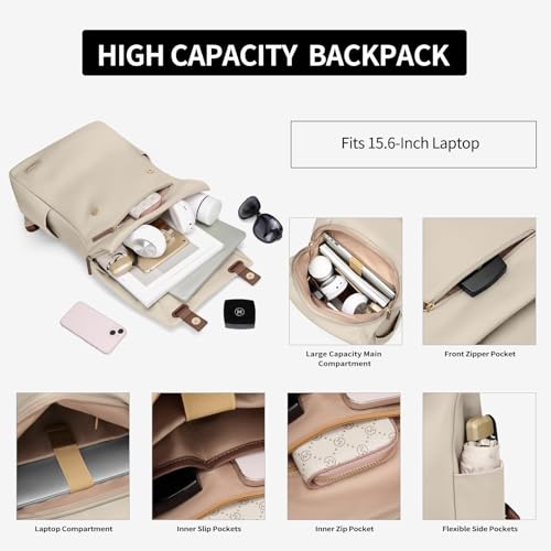 GOLF QUALITYWomen Laptop Backpack Computer Backpacks Carry On Waterproof backpack Fits 15.6Inch Notebook Travel Commute College (Apricot) - Image 4