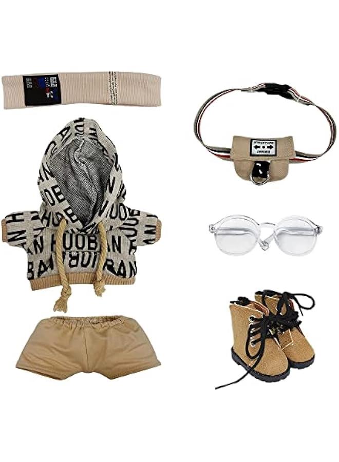 Arabest 15cm Plush Doll Clothes Loose Hip-hop Suit Headwear Hoodie Pants Backpack Glasses Shoes 6in Doll Accessories (Brown, 15cm)  - Image 1