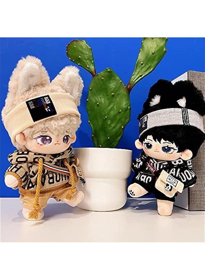 Arabest 15cm Plush Doll Clothes Loose Hip-hop Suit Headwear Hoodie Pants Backpack Glasses Shoes 6in Doll Accessories (Brown, 15cm)  - Image 2