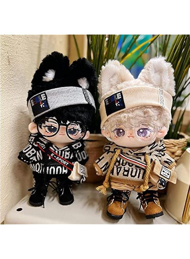 Arabest 15cm Plush Doll Clothes Loose Hip-hop Suit Headwear Hoodie Pants Backpack Glasses Shoes 6in Doll Accessories (Brown, 15cm)  - Image 3
