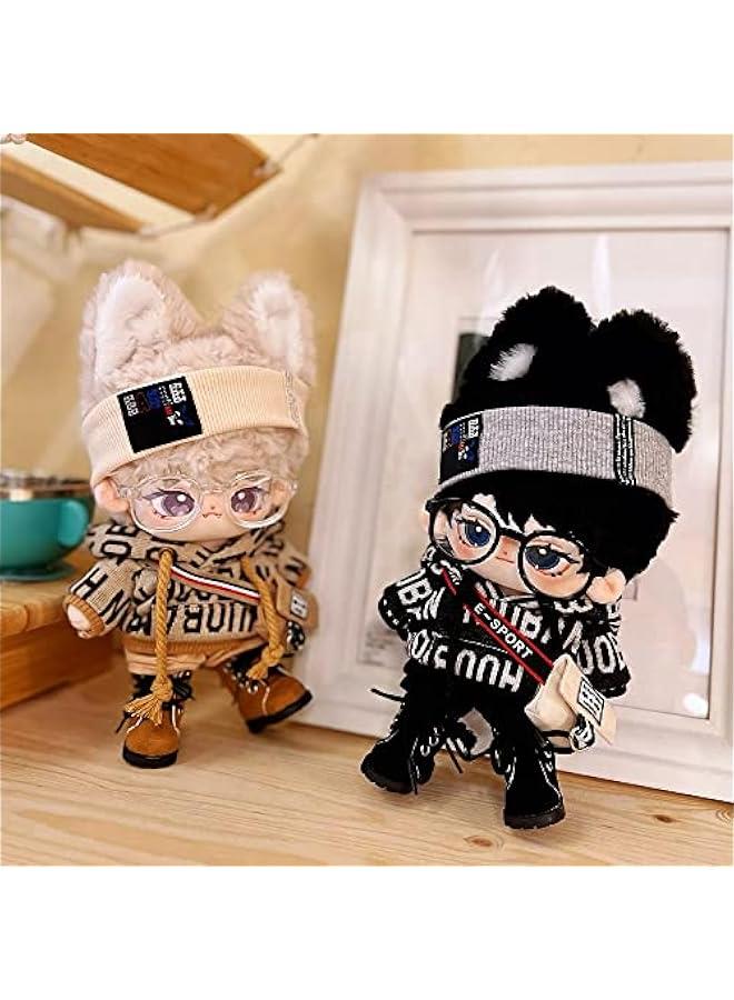 Arabest 15cm Plush Doll Clothes Loose Hip-hop Suit Headwear Hoodie Pants Backpack Glasses Shoes 6in Doll Accessories (Brown, 15cm)  - Image 5