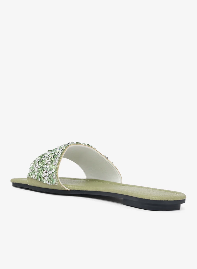 Khizana Green Embellished Detailed Flat Sandals for Women | Best Price UAE