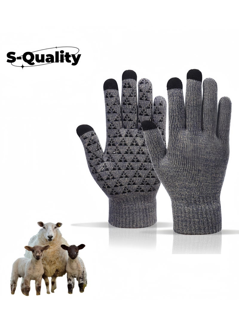 S-Quality Winter Wool Driving Gloves for Men and Women, Warm Fleece-Lined Touchscreen Anti-Slip Thermal Gloves for Cold Weather - Image 1